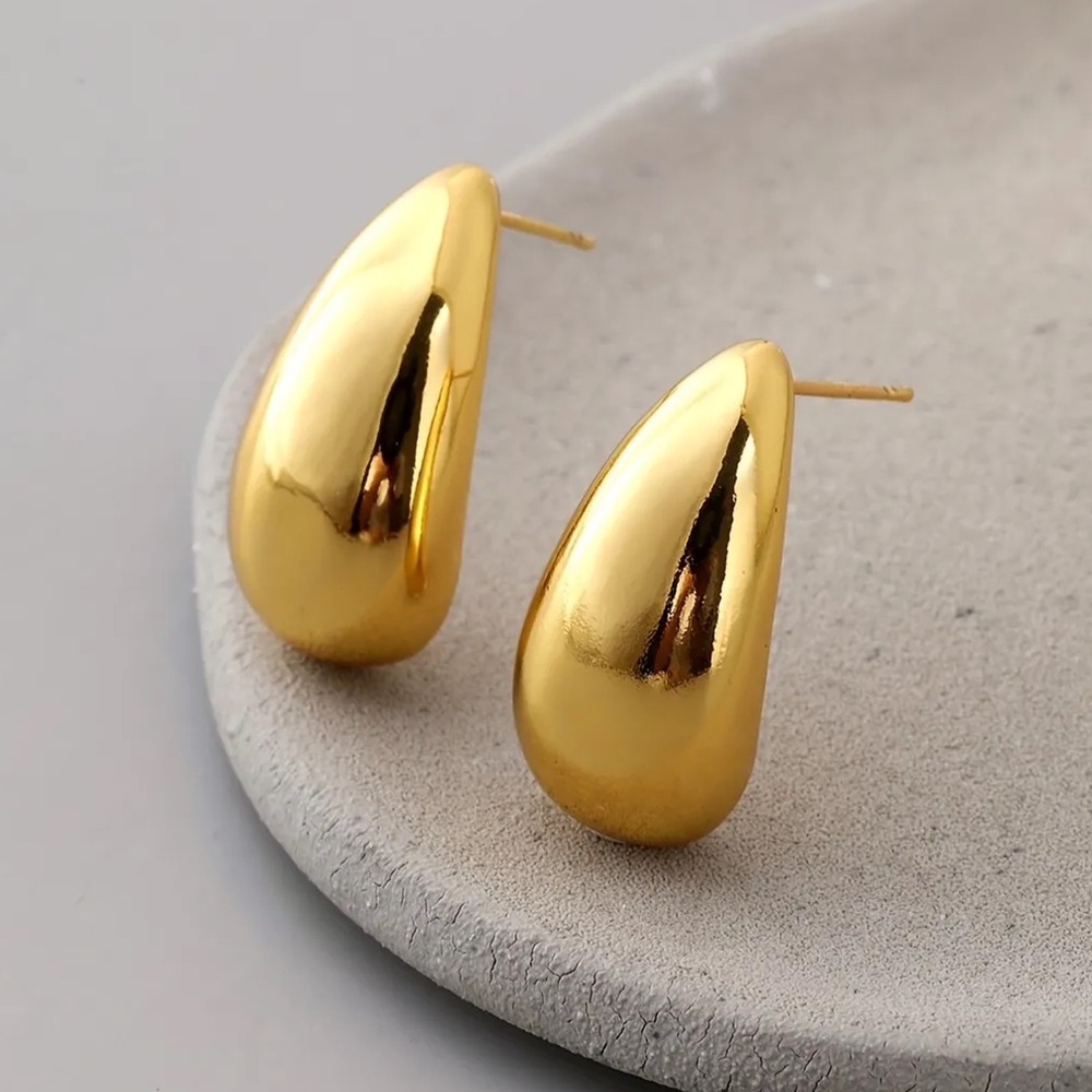 NEW| Glossy Water Drop Design Stud Copper Plated Earrings